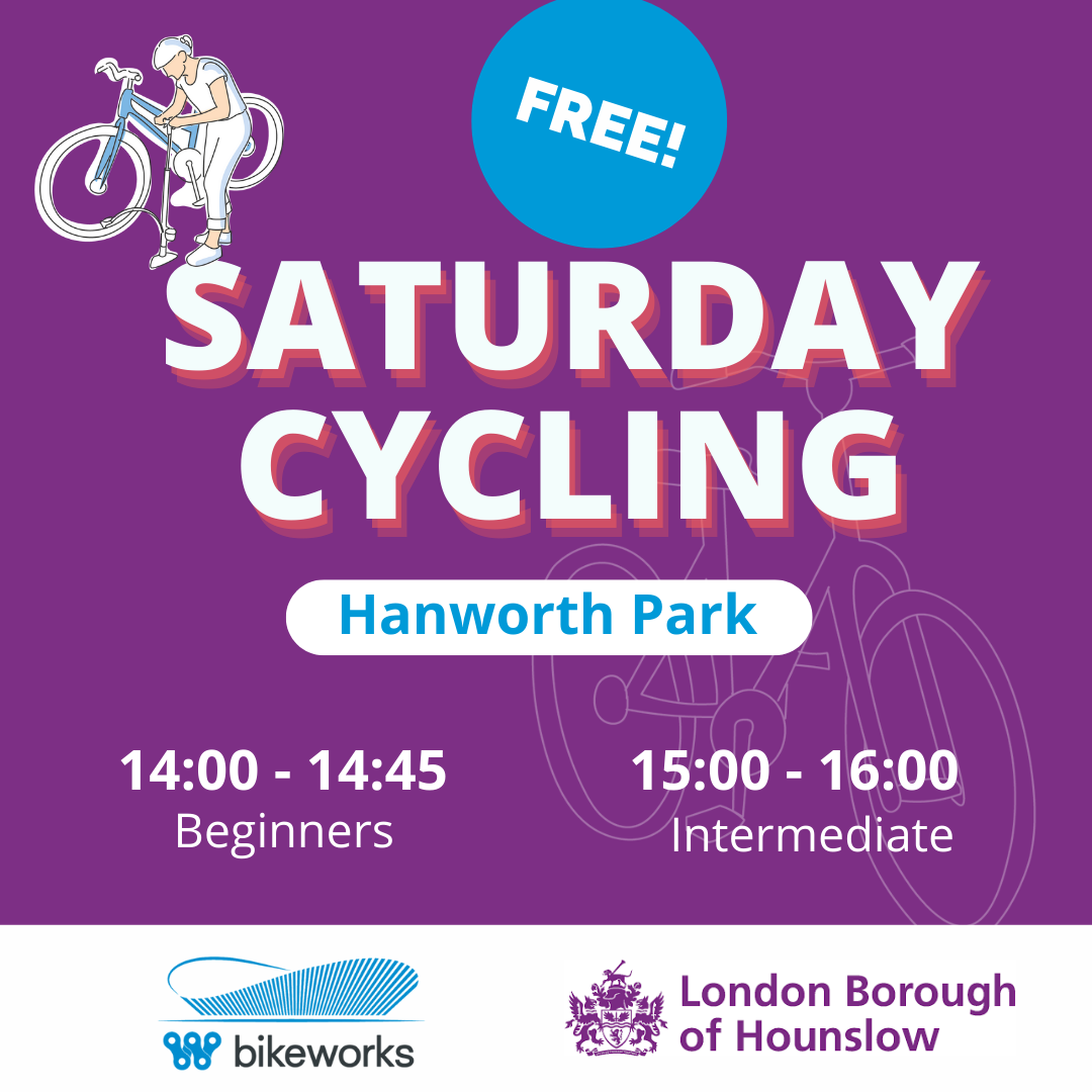 Free group cycling in Hounslow, Hanworth Park - graphic for Bikeworks
