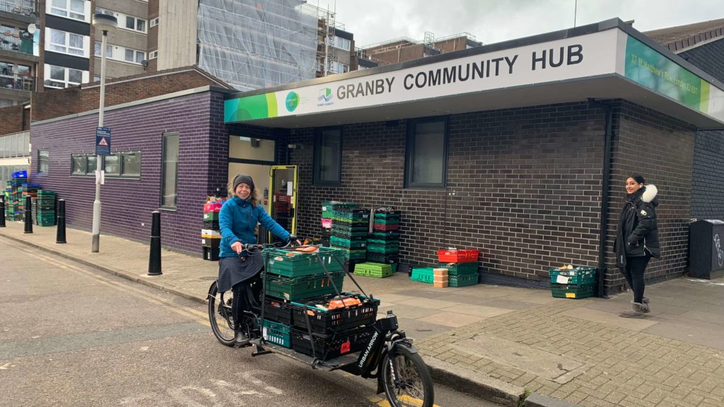 Bikeworks delivery cyclist Stoy, outside the Tower Hamlets FoodHub