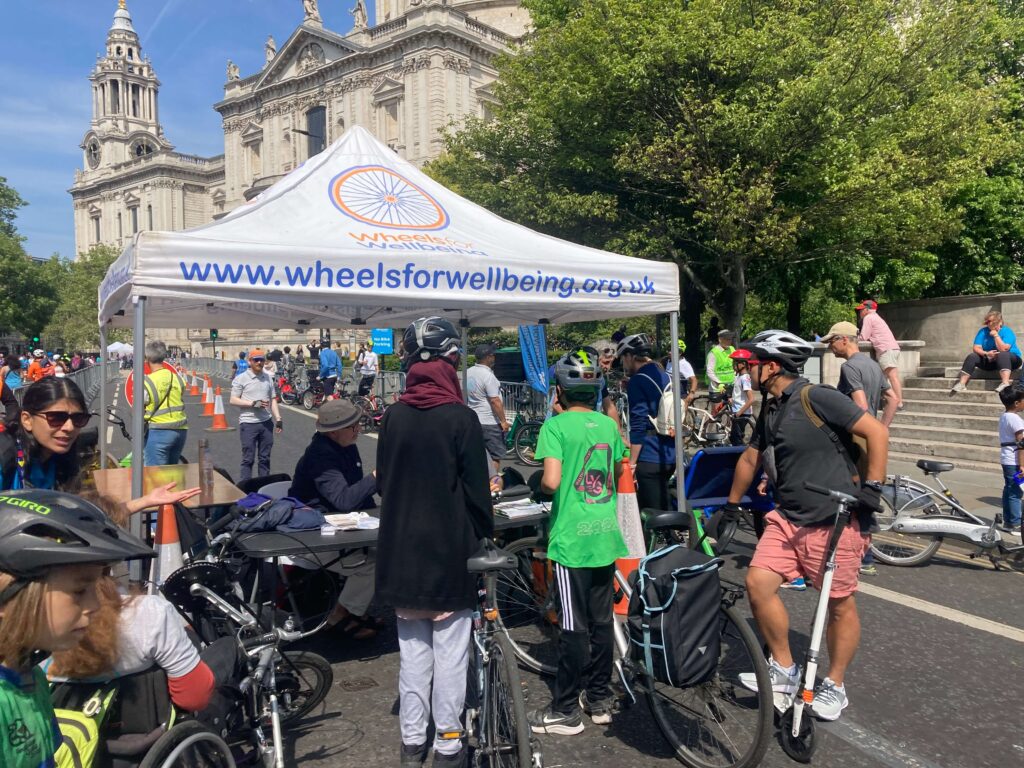 Wheels for Wellbeing stand at Ride London 2023