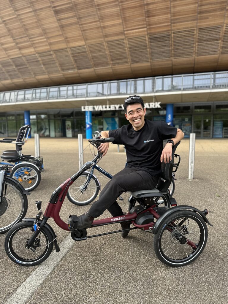 A Compact Easy Rider being demo'd by a Bikeworks team member